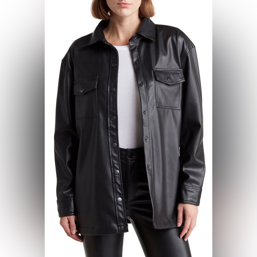 Joe's Oversize Faux Leather Shacket in Black, Women’s Size M